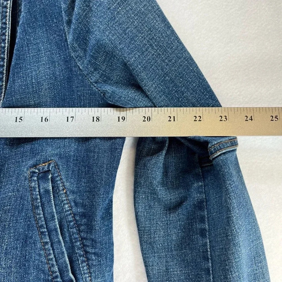 Free People Embroidered Demin Jacket Womens Size M Military Band Cropped Blue - Picture 10 of 11